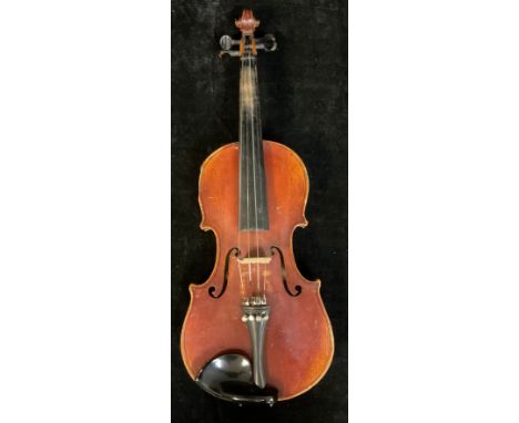 A violin, the one-piece back 33cm long excluding button 