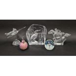 Mdina perfume bottle and stopper decorated with marbled pink, blue, green inclusions, etched