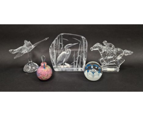Mdina perfume bottle and stopper decorated with marbled pink, blue, green inclusions, etched marks, a Caithness 'May Dance' p