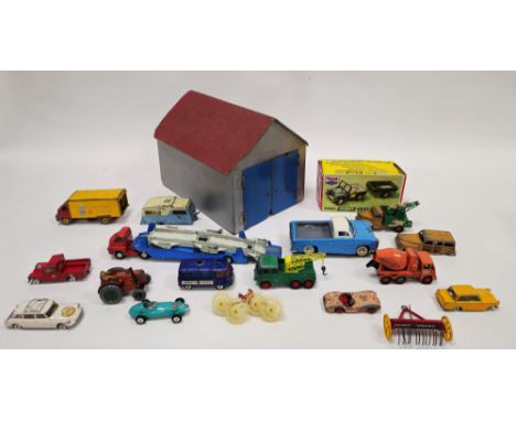 Collection of playworn Dinky and other diecast model cars&nbsp;to include 344, 188 four-berth caravan, Heinz Big Bedford van,