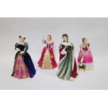 Four Royal Doulton bone china figures from Queens of the Realm modelled by Pauline Parsons,