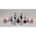 Group of Royal Dux porcelain figures and Royal Doulton bone china figures of ladies and girls,