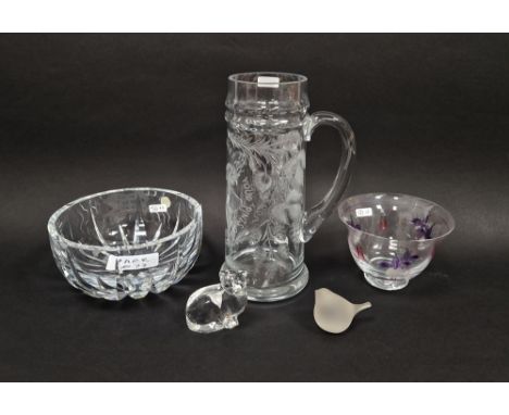 Stephens (Portugal) cut glass bowl, 20th century, with label, 17cm diameter, an engraved Prague beer stein&nbsp;of tapering c