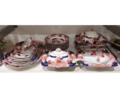 Wood &amp; Sons semi porcelain Verona pattern part dinner service, circa 1890, printed crowned red marks, printed in gilt in 