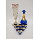 Continental cut and engraved Art Nouveau glass trumpet-shaped vase cut and stained with pink tulips,