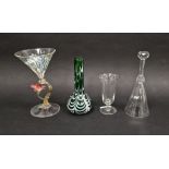 Victorian Nailsea-type spill vase, green tinted with combed white decoration, a facon-de-venise
