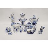 Group of Russian (Ghzel) and other items, all in blue and white, 20th century, including a teapot