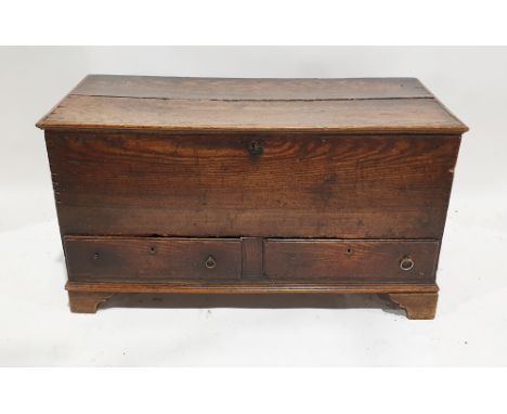 Antique oak dower chest&nbsp;of rectangular form with two short drawers to the front, raised on bracket feet, 58cm high x 107