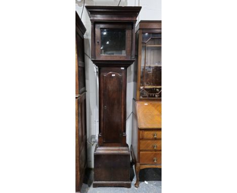 Stained oak longcase clock case&nbsp;only, plain hood with square glazed door, 210cm&nbsp;Condition ReportBoth dial mask and 