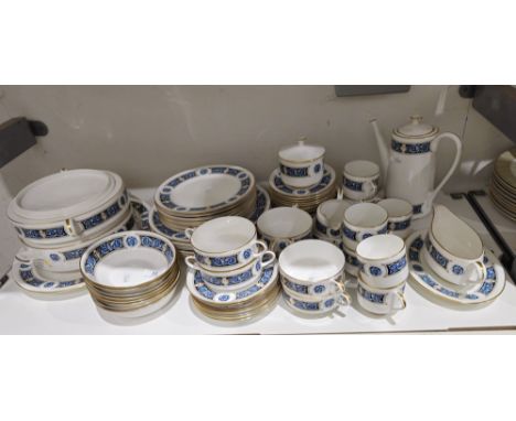 Aynsley 'Rembrandt' pattern bone china part tea, coffee and dinner service, 20th century, printed with scrolling blue and bla