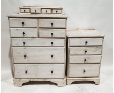 Modern Ducal white painted pine chest of&nbsp;four short over three long drawers, raised on bracket feet, 115cm high x 87cm w