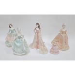 Collection of Coalport bone china figures of ladies, 20th century printed marks, including two small