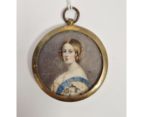 19th century portrait miniature after Franz Xavier Winterhalter, of young Queen Victoria, watercolour on ivory, shoulder leng