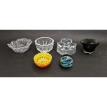 Kosta 'Opus 2' clear cut glass bowl, signed to base, a Pukeberg, Sweden 'Ice Glass' bowl by Uno