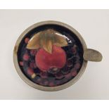 Moorcroft 'Pomegranate' pattern pewter-mounted circular ashtray, tubelined with vignette of