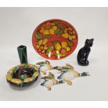 Poole pottery Delphis bowl, printed black marks, initialled 'TS' and stamped '58', painted with