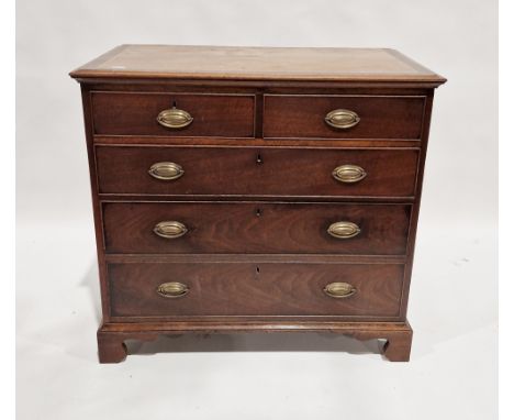 19th century mahogany chest of&nbsp;two short over three long drawers, each with brass handles, raised on shaped bracket feet