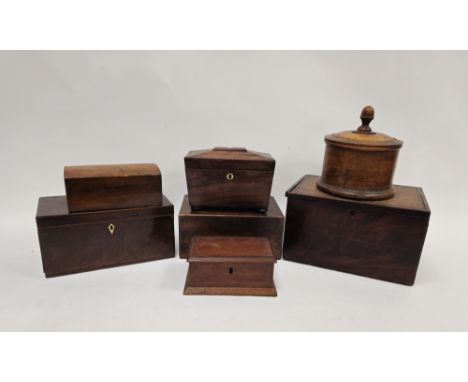 Collection of Victorian boxes&nbsp;including a rosewood sarcophagus-shaped tea caddy and two liners, a Regency mahogany tea c