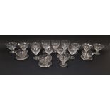 Assembled Stuart ribbed glass part table service, circa 1930, etched registration marks, comprising: