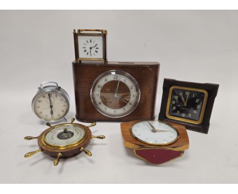 Collection of early to mid 20th century mantel and alarm clocks&nbsp;including an oak-cased Art Deco Smith alarm clock, an oa