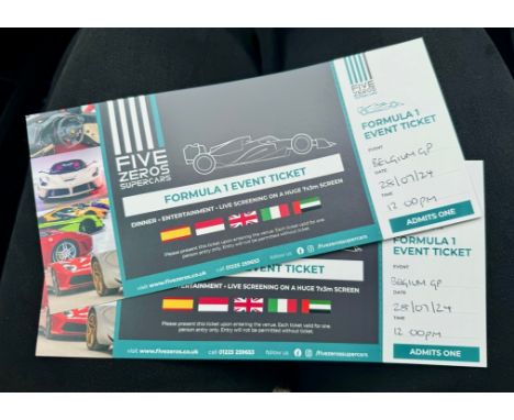 Two tickets to watch the Belgium Gran Prix Formula One on the big screen at Five Zeros Supercars in Bradford On Avon on 28th 