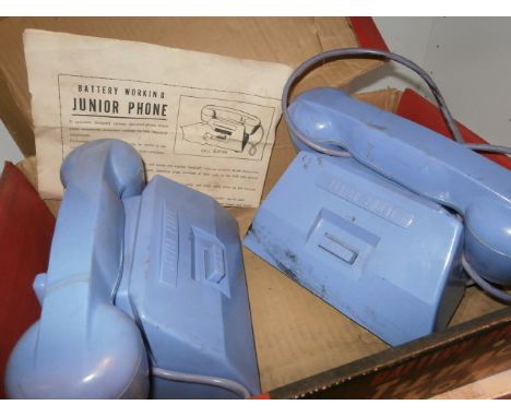 Box of vintage battery operated junior phone