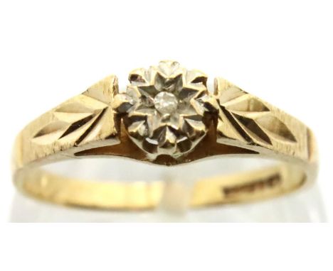 9ct gold diamond set solitaire ring, size L, 1.6g. P&amp;P Group 1 (£14+VAT for the first lot and £1+VAT for subsequent lots)