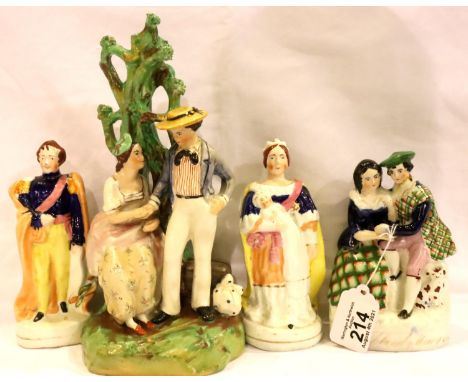 Four Staffordshire figurines including Victoria and Albert, tallest H: 27 cm. P&amp;P Group 3 (£25+VAT for the first lot and 