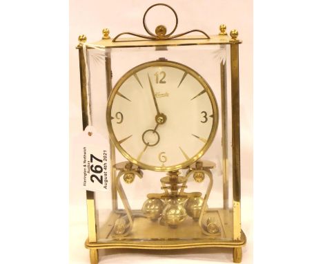 Vintage brass Kundo mechanical anniversary clock with bevelled glass panels. P&amp;P Group 3 (£25+VAT for the first lot and £