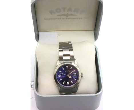 Rotary; gents boxed wristwatch, working at lotting, light surface scratches on stainless steel strap and face. P&amp;P Group 