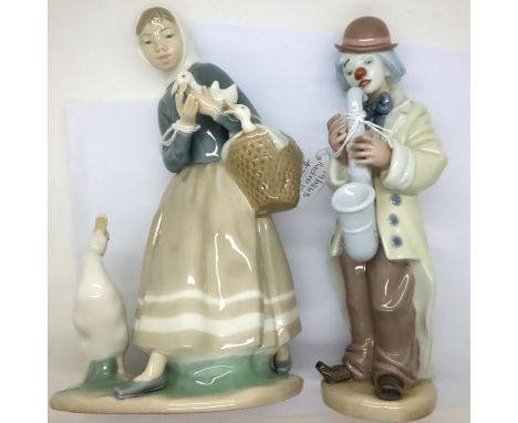 Two Lladro figurines, Goose Girl and Clown, H: 23 cm. P&amp;P Group 2 (£18+VAT for the first lot and £3+VAT for subsequent lo
