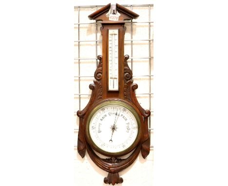 Walnut cased barometer thermometer. Not available for in-house P&amp;P, contact Paul O'Hea at Mailboxes on 01925 659133 
