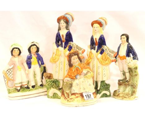 Five Staffordshire figurines, tallest H: 25 cm. P&amp;P Group 3 (£25+VAT for the first lot and £5+VAT for subsequent lots) 