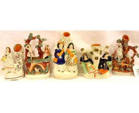 Five Staffordshire figural spill holders, tallest H: 21 cm. P&amp;P Group 3 (£25+VAT for the first lot and £5+VAT for subsequ