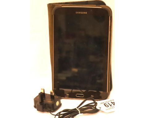 Samsung Galaxy tablet, model SM-T210 with black leather folio case, restored to factory settings, working at lotting, unlocke