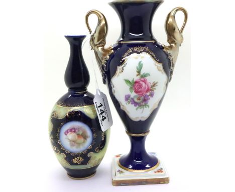 Bavarian Alboth &amp; Kaiser twin handled vase and another, tallest H: 24 cm. P&amp;P Group 3 (£25+VAT for the first lot and 
