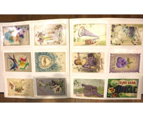 An album of over 400 vintage postcards including shipping scenes, transport etc. P&amp;P Group 3 (£25+VAT for the first lot a