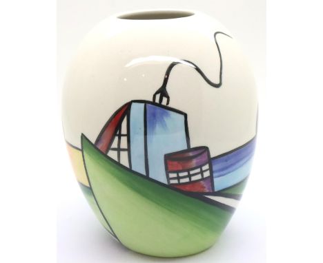 Lorna Bailey vase in the Deco House pattern, H: 16 cm, no cracks, chips or visible restoration. P&amp;P Group 2 (£18+VAT for 