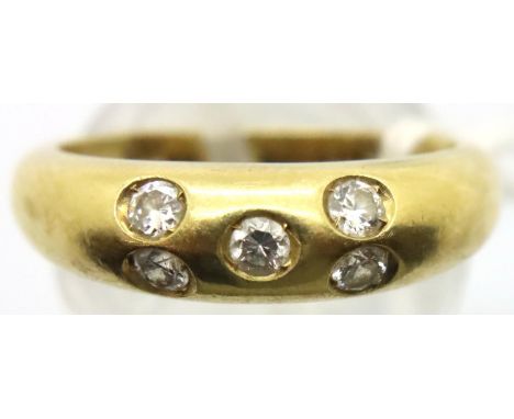 20th century diamond set half-hoop ring, five-stone gypsy set, 18ct, London 1977, size N, 5.5g. No visible chips or inclusion