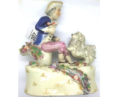 Staffordshire figurine of a man and his people, H: 20 cm. P&amp;P Group 3 (£25+VAT for the first lot and £5+VAT for subsequen