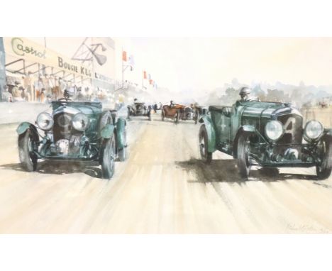 Racing Bentleys limited edition print by Michael Watson, 14/250, 52 x 36cm. Not available for in-house P&amp;P, contact Paul 