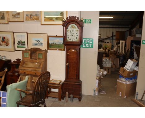 E. Crake, Lowestoft, late 18th Century oak longcase clock with painted dial and eight day movement 