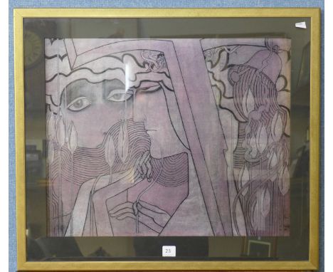 Johann Toorop (Dutch 1858 - 1928), Desire and Fulfilment, 1893, print, framed