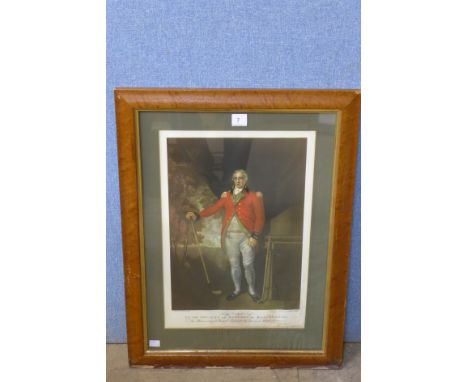 A framed portrait print from an original engraving, Henry Callender in a pose with golf club