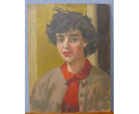 Peter Collins, female portrait, oil on panel, unframed
