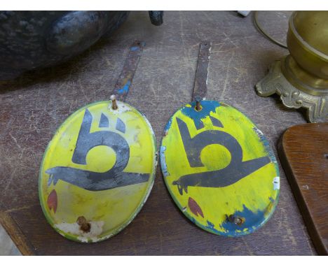 A pair of vintage enamelled fire hazard signs