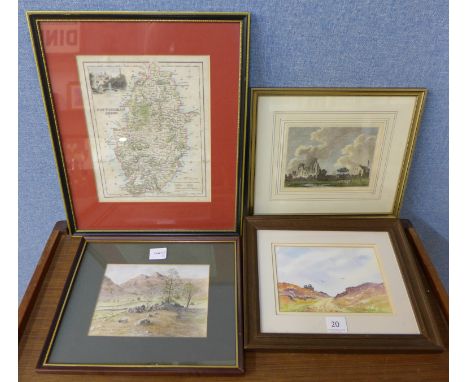 A hand coloured map of Nottinghamshire, Fullerton c. 1836, one engraving the Palace of The Archbishop of York at Southwell, a