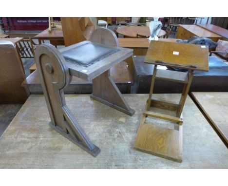 An Art Deco oak folding stool and a child's oak lectern
