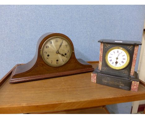 A Belgian slate mantel clock, a/f and a chiming mantel clock (2)