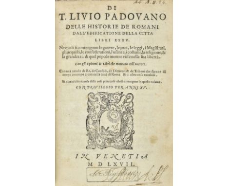 Livius (Titus), Delle historie de Romani dall'edificatione della citta libri XXXV, 2 volumes, Venice: Stefano Coma, 1567, sig